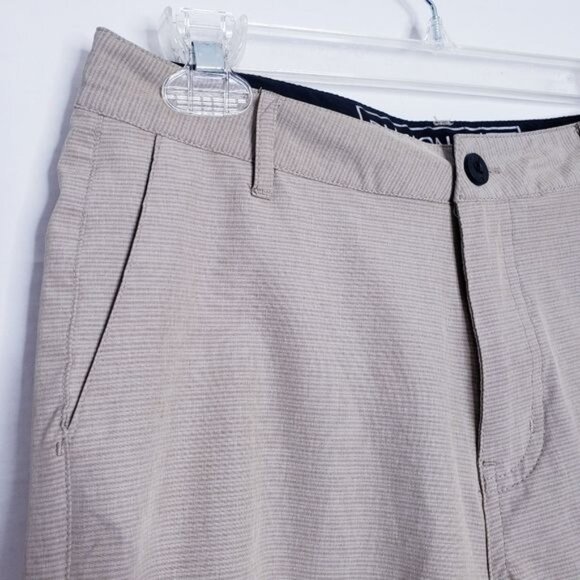 Division Tan Stripe Casual Chino Flat Front Shorts Men's Size 28 - Picture 2 of 7